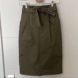 Uniqlo khaki olive pencil skirt with tie belt
